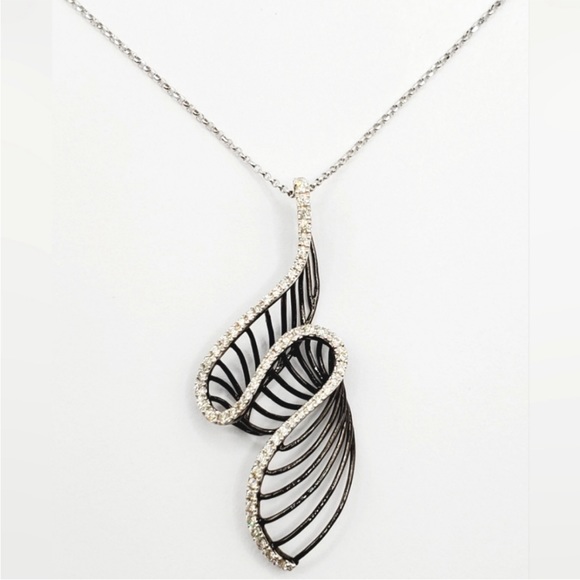 Jewelry - 14k Solid White / Black Gold Genuine Round Diamond Swirl Pendant Necklace